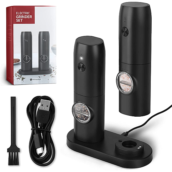 Set 2 Rasnite Electrice pentru sare, piper sau condimente, Indicator Led, Finisaj Mat