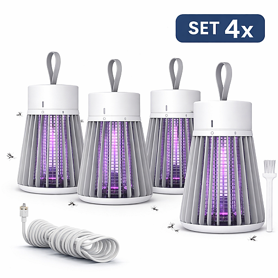 Set 4 bucati Lampa UV Anti-Insecte Portabila, 1.2W, Reincarcabila USB, 1200mAh, Curea Suspendare