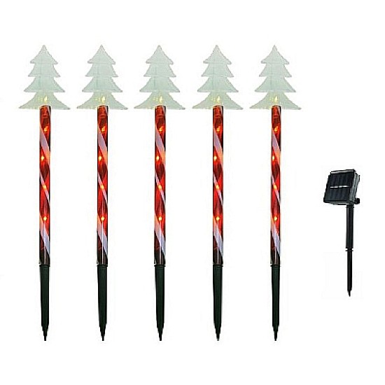 Set 5 Acadele cu  bradut  pentru Craciun de Exterior cu  Incarcare Solara , 40 cm