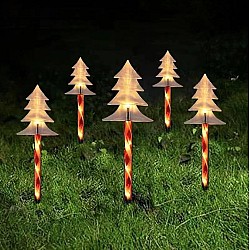 Set 5 Acadele cu  bradut  pentru Craciun de Exterior cu  Incarcare Solara , 40 cm