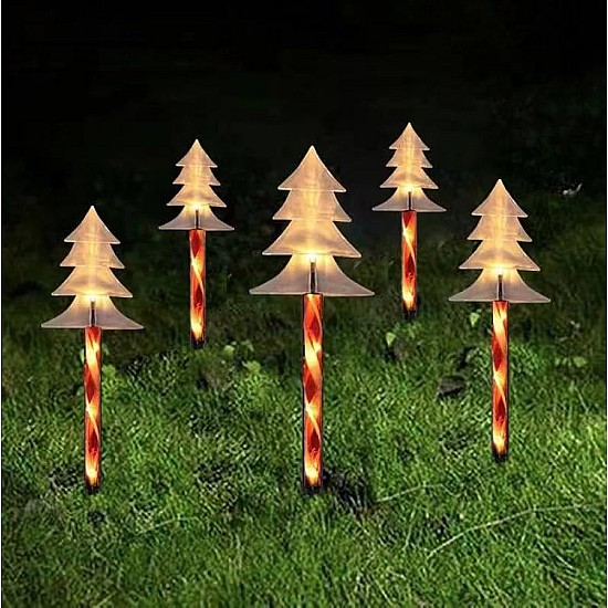 Set 5 Acadele cu  bradut  pentru Craciun de Exterior cu  Incarcare Solara , 40 cm