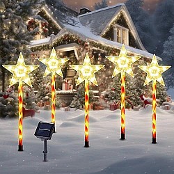 Set 5 Acadele cu  Steluta pentru Craciun de Exterior cu  Incarcare Solara , 40 cm