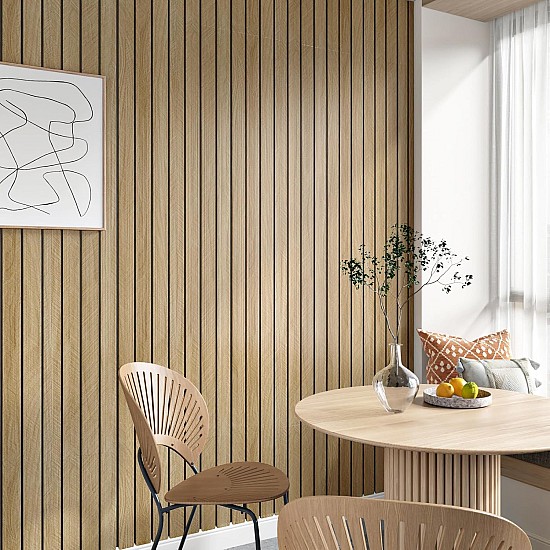Set 5 plăci tapet autoadeziv imitație riflaj, 30x60 cm, lemn natural