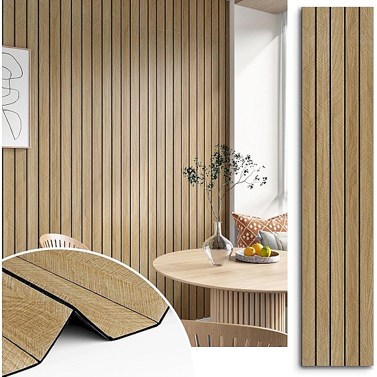 Set 5 plăci tapet autoadeziv imitație riflaj, 30x60 cm, lemn natural