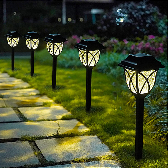Set 6 lampi solare pentru gradina tip felinar, negru
