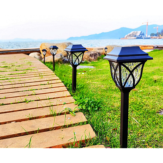 Set 6 lampi solare pentru gradina tip felinar, negru