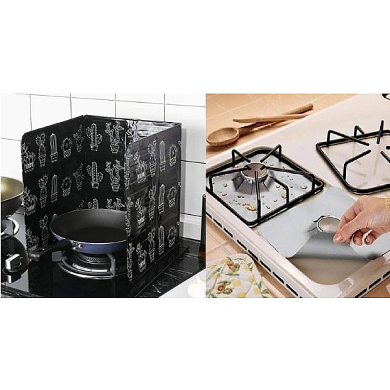 Protecție din aluminiu pentru gătit + Set 4 folii detasabile de protectie pentru aragaz, usor de spalat