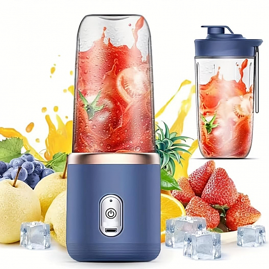 Set 2 Blendere Portabile Mini USB cu 6 Lame din Otel Inoxidabil si Pahare 400 ml pentru Smoothie si Shake
