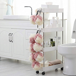 Set 2 Suporturi pentru Depozitare cu 4 Rafturi, Tip Carucior Modular pentru Baie si Bucatarie