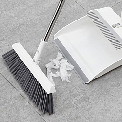 Set Mătură și Făraș Pliabil, Coadă Inox, Peri Moi 7.5 cm, Alb