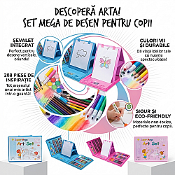 Set Pictura si Desen pentru Copii 208 Piese cu Suport pentru Foaie de Desen, Albastru, 3+ Ani