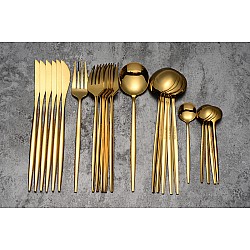 Set de tacamuri inox 24 piese 6 persoane culoare auriu
