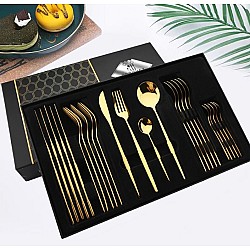 Set de tacamuri inox 24 piese 6 persoane culoare auriu