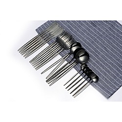 Set de tacamuri inox 24 piese 6 persoane culoare negru lucios