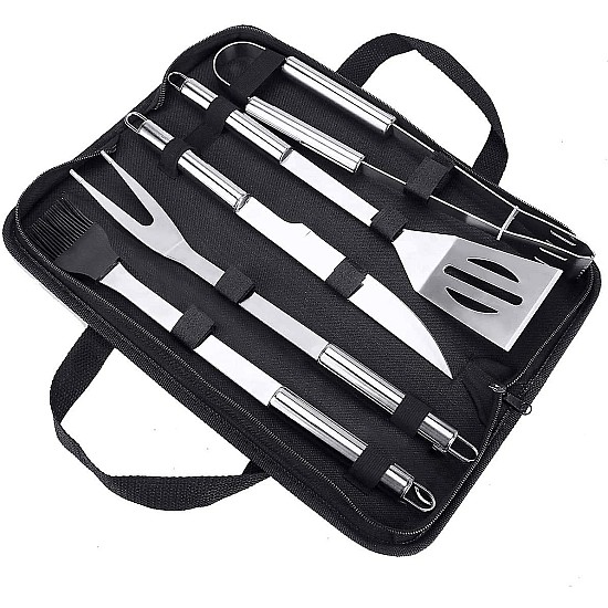 Set 5 ustensile pentru gratar cu genta de depozitare