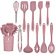 Set 11 ustensile de bucatarie, Antiaderente, Silicon, Maner din lemn