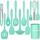 Set 11 ustensile de bucatarie, Antiaderente, Silicon, Maner din lemn