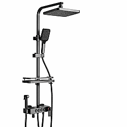 Sistem de dus modern gri gunmetal cu 4 functii, cap tip ploaie, para dus si control pe butoane