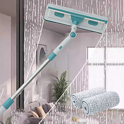 Stergator pentru geamuri cu 2 lavete microfibra, rotativ 180°, maner telescopic reglabil, 1-1.7m x 0.3m