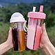 Sticla cu 2 compartimente si 2 paie pentru bauturi, 600 ml 