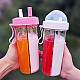 Sticla cu 2 compartimente si 2 paie pentru bauturi, 600 ml 