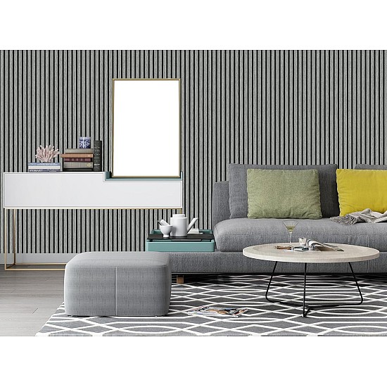 Tapet riflaj lemn 3D gri, dungi, 40×300 cm