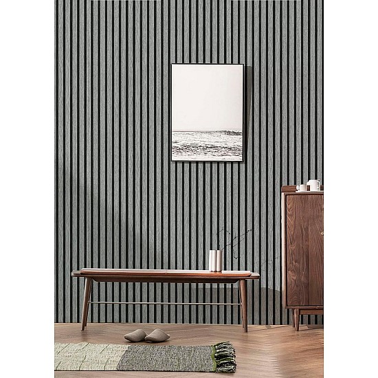 Tapet riflaj lemn 3D gri, dungi, 40×300 cm