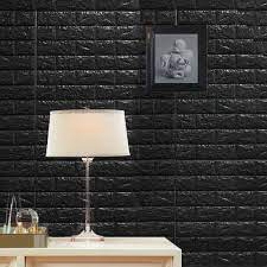 Set 5 x Tapet negru caramida, autoadeziv, 77 x 70 cm, spuma moale 3D