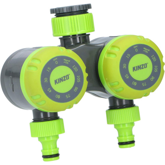 Timer flux apa pentru sistem de irigare dual, Kinzo, Plastic, Programare 0-120 min, Verde