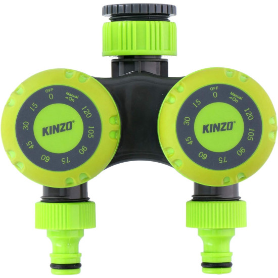 Timer flux apa pentru sistem de irigare dual, Kinzo, Plastic, Programare 0-120 min, Verde