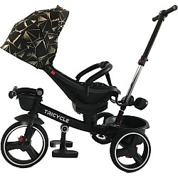 Tricicleta cu pozitie de somn, scaun reversibil, 8-36 luni cu 2 cosulete,culoare negru/auriu