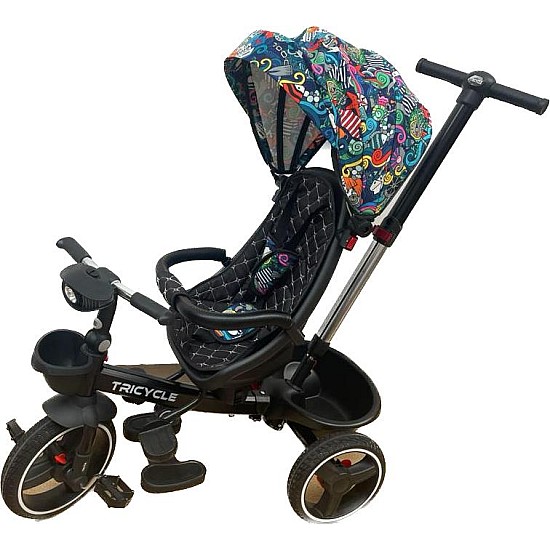 Tricicleta cu pozitie de somn, scaun reversibil, 8-36 luni cu 2 cosulete