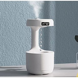 Umidificator difuzor aromoterapie, tehnologie Anti-Gravity, afisare ora, lumina ambientala, alb