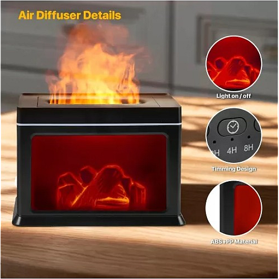 Umidificator cu Efect Flacara 3D si Difuzor de Aroma, USB, Capacitate 300ml - KP 6007