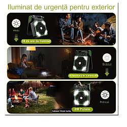 Ventilator camping solar 10400 mAh cu LED și 4 viteze