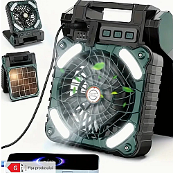 Ventilator camping solar 10400 mAh cu LED și 4 viteze